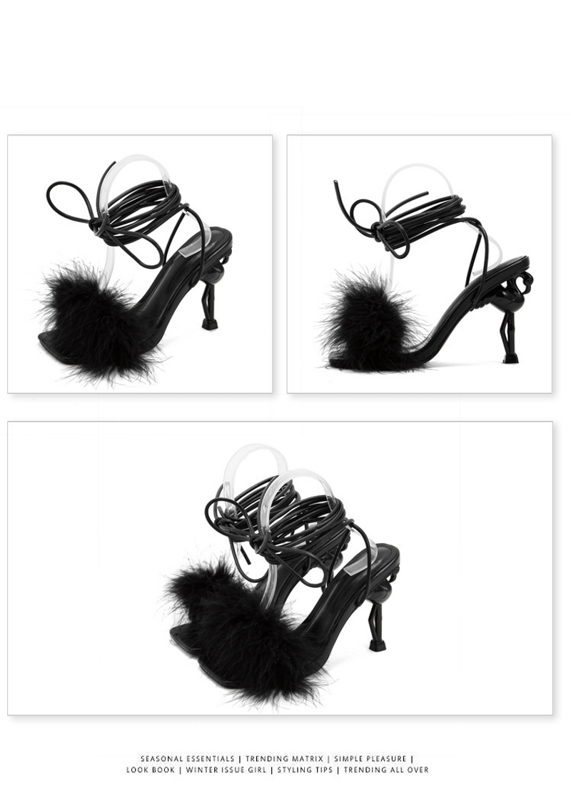 p9Rome foreign trade strappy high heels cross-border new fashion furry special-shaped heel sandals women's shoes_voghion.com