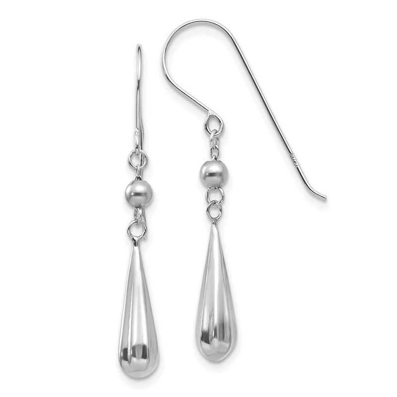 14K White Gold Grooved Puffed Teardrop Shepherd Hook Earrings_voghion.com