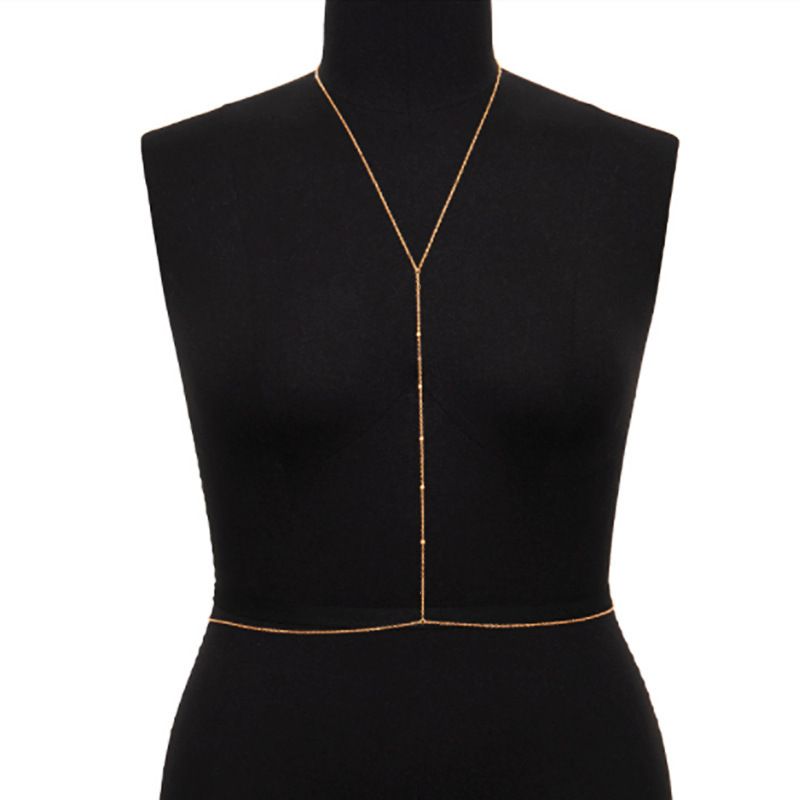 Jóias moda sexy colar uma corrente feminina simples metal redondo grânulo corrente corpo corrente cintura_voghion.com