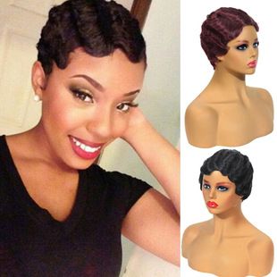 Pixie short bob meccanismo set testa ondulata acqua capelli umani parrucca capelli corti set parrucca moda europea e americana in stile antico all'ingrosso_voghion.com