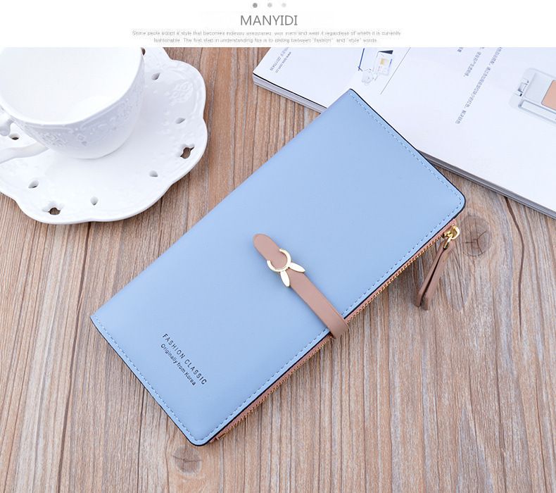 New Women's Wallet Female Long Korean Version Student Fashion Zipper Buckle Thin Wallet Multi-card Soft Wallet Card Bag_voghion.com