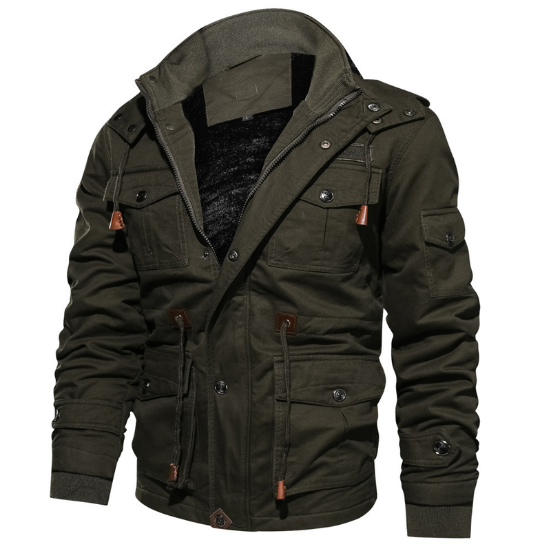 ActiveGo ActiveGo Giacca da lavoro lavata di media lunghezza in cotone spesso foderato in pile con cappuccio da uomo autunno inverno 2024_voghion.com