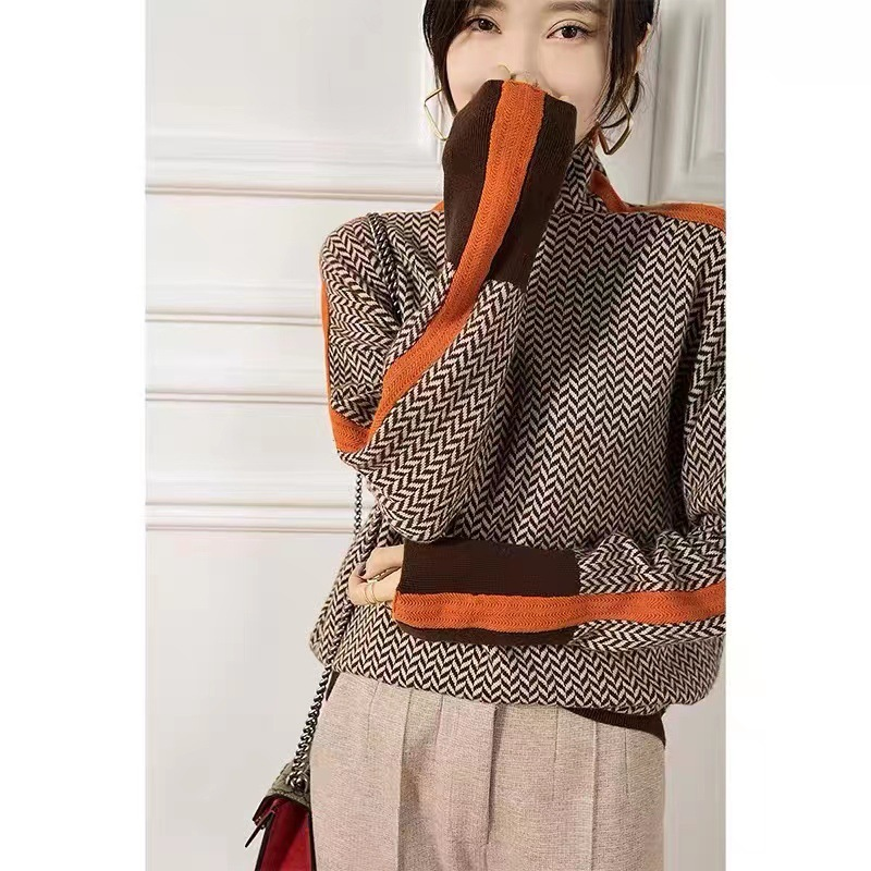 Women's design lazy loose color sleeve imitation wool turtleneck sweater_voghion.com