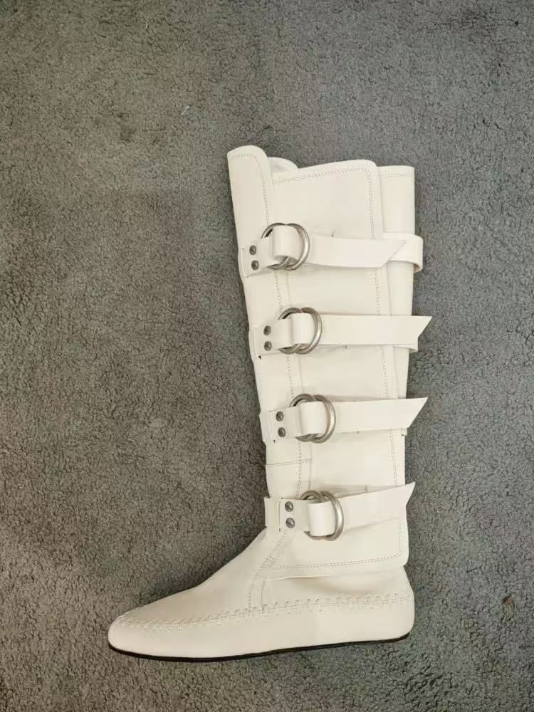 Damen Boxstiefel Rindsleder Neue Gürtelschnalle Weiß Boxen Für Frauen Echtes Leder Abnehmen Hohe Rohr Reiten Western Lange Stiefel_voghion.com