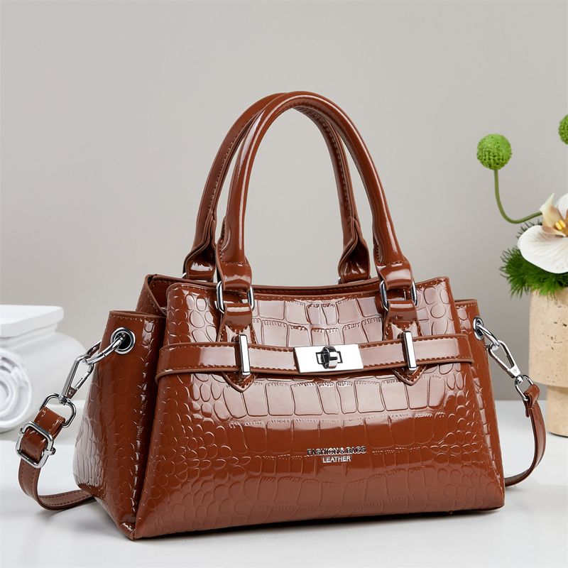 Women's Fashion Handbag With Crocodile Texture, Retro Small Crossbody Bag For Daily Use, PU Leather Shoulder Bag With Zipper Closure, Medium Size_voghion.com