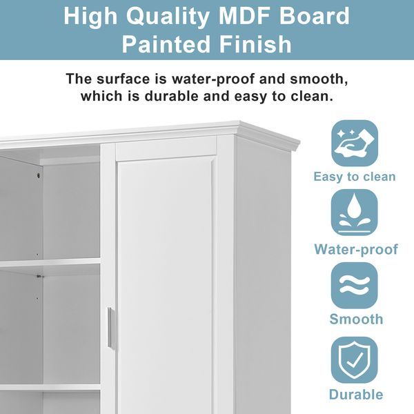 Tall Bathroom Storage Cabinet, Cabinet With Two Doors And Drawers, Adjustable Shelf, MDF Board_voghion.com