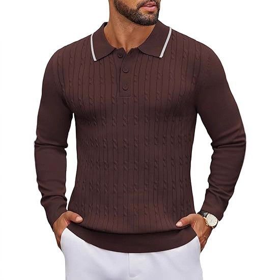 Men’s Textured Knit Sweater – Autumn Loose-Fit Crewneck Pullover With Jacquard Pattern (S-XXL, Moisture-Wicking, Black/Brown/Green, Business Casual)_voghion.com