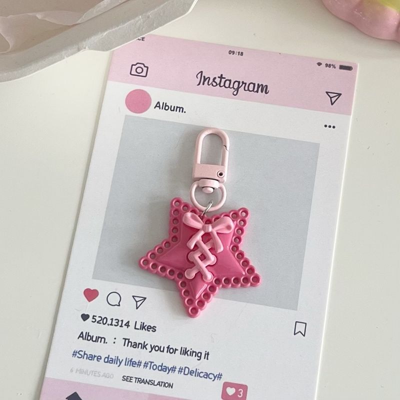 sternförmiger Schlüsselanhänger für Mädchen, süßer Pentagramm-Anhänger, süße Schleife, Anhänger-Accessoires für Freundinnen_voghion.com