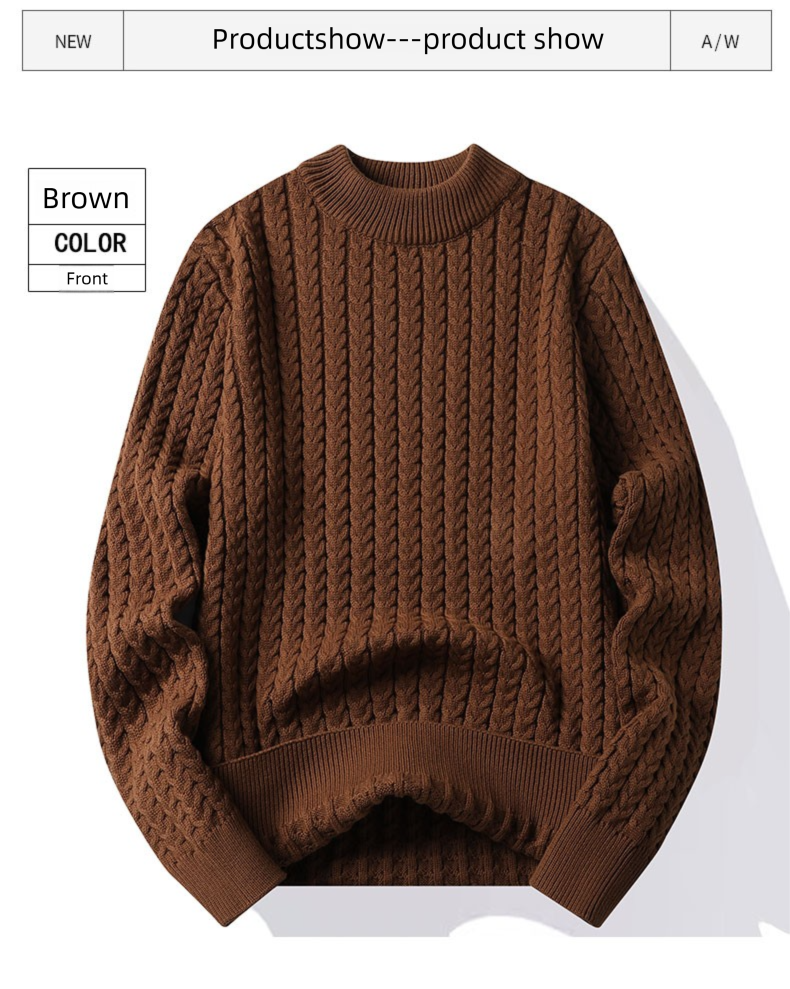 Ribbed Twist Half Turtleneck Knitted Men's Sweater 2025 Winter New Thickened Warm Youth Cotton Base Shirt_voghion.com
