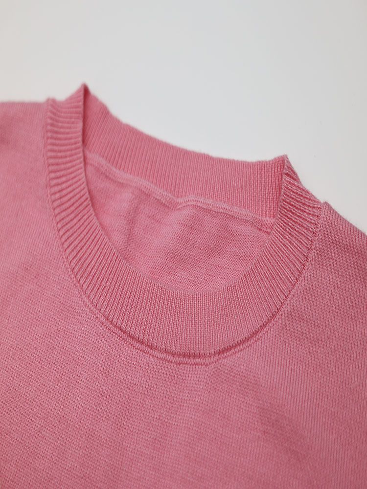Abbigliamento donna Maglione girocollo a maniche corte con fiori a contrasto di colore rosa dolce_voghion.com