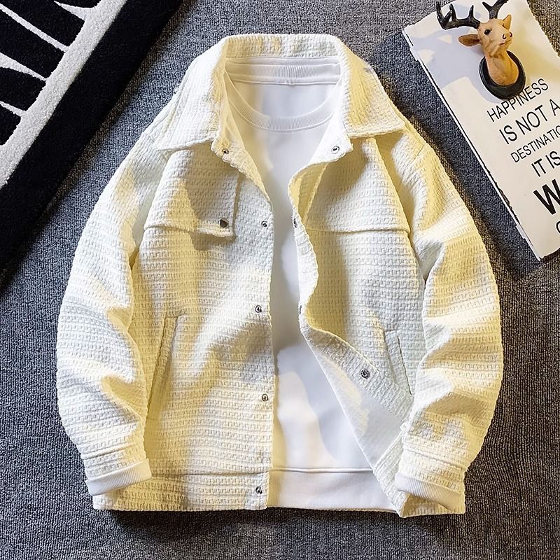 Vintage-Inspired Chunky Knit Jacket For Men - Casual Loose Fit Blazer With Button Details, Elegant & Stylish (Available In Beige & Black)_voghion.com