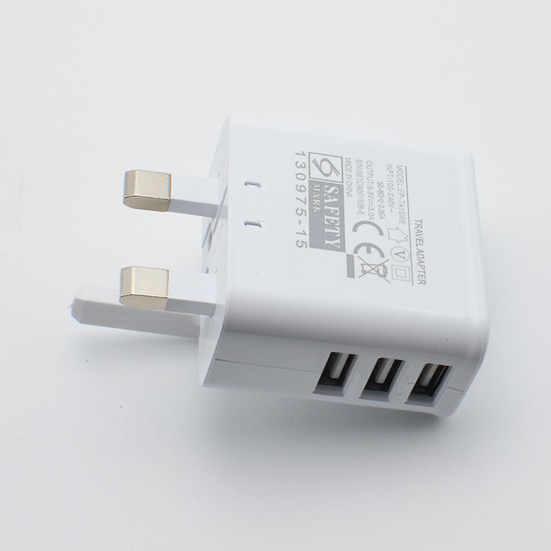 Cargador de viaje para teléfono móvil con 3 puertos USB estándar británico y 3 puertos para festivales de música_voghion.com