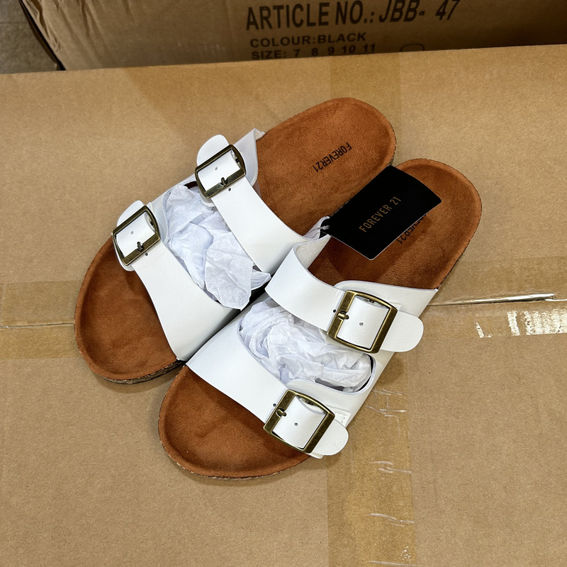 Damenschuhe, offene Zehenpartie, flache Hausschuhe, dicke Sohlen, doppelte Gürtelschnalle, bequeme große Damenschuhe_voghion.com