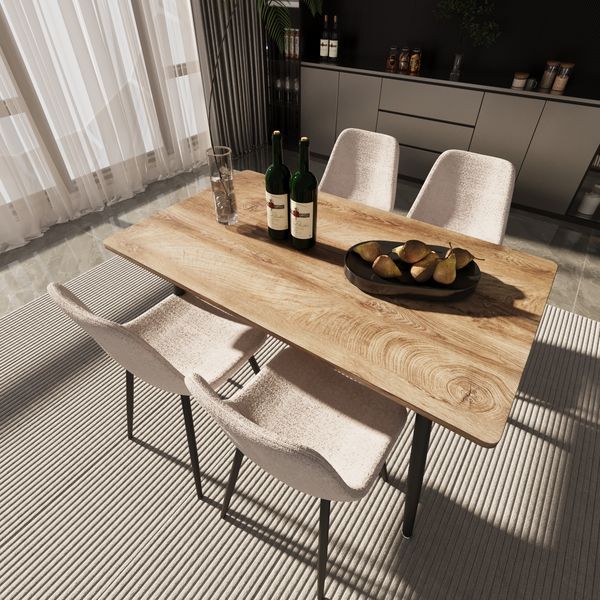 47' Modern Minimalist MDF Wood Color Dining Table And Beige Dining Chair For 4,black Metal Legs, Small Sized Dining Table, Office Desk, Kitchen Tabl_voghion.com