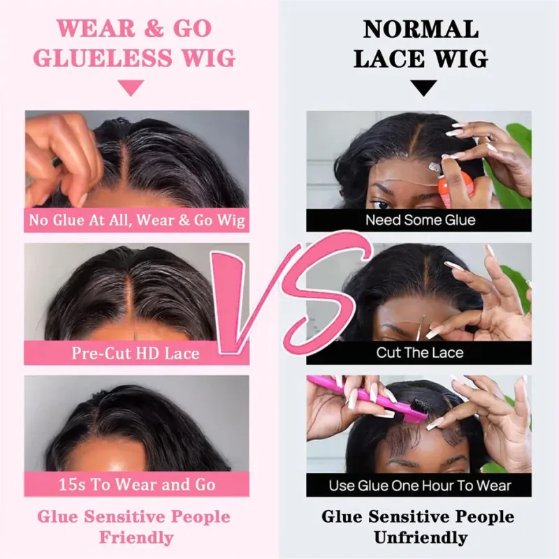 Kleberfreie Wear Go Wig, gewellte, kurze Bob-Perücken, Echthaar, HD, transparente Spitze vorne, Isee, natürliche Farbe, 180 % Dichte_voghion.com