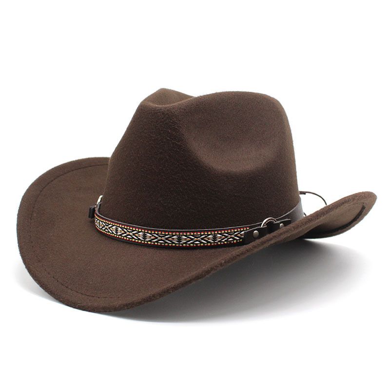 Unisex Woolen top hat Western cowboy Western cowboy hat autumn and winter woolen_voghion.com