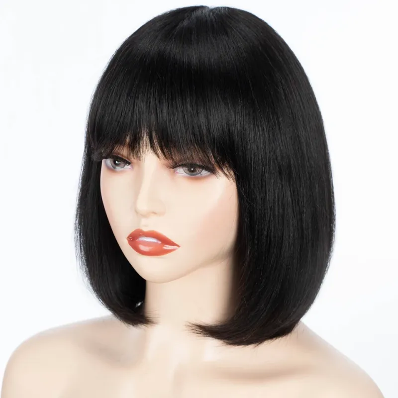 99j Red Human Hair Wigs For Women Short Remy Brazilian Hair Wigs With Bangs P4/30 Highlight Short Straight Hair Wigs With Bangs_voghion.com