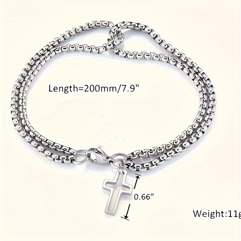 Bracciale da uomo in acciaio al titanio con catena a croce cava, nuovo stile, a doppio strato_voghion.com