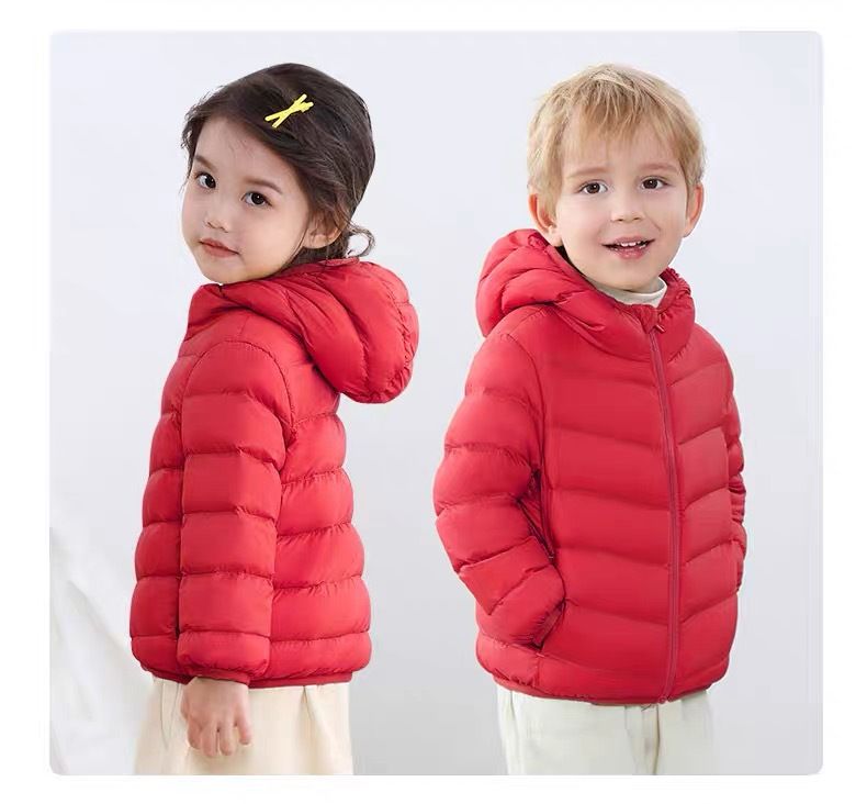 Leichter Daunenmantel mit Kapuze für Jungen und Mädchen, Wintermantel mit 90 % weißer Entenfederfüllung, wasserabweisendem Nylon-Obermaterial, 7 Farben (90–160 cm)_voghion.com