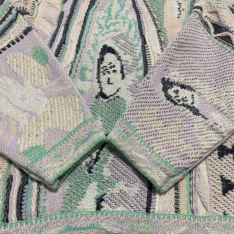 Maglione girocollo lavorato a maglia in stile etnico a contrasto vintage, con ritratto, in jacquard, taglia grande_voghion.com