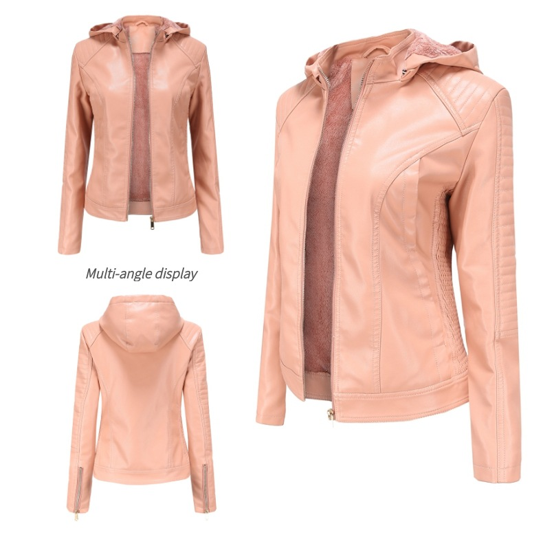 Damenbekleidung, große Größe, Plus-Samt-Lederbekleidung, Damen-Kapuzen-Herbst- und Winter-Kurzmantel, warme Freizeitjacke_voghion.com