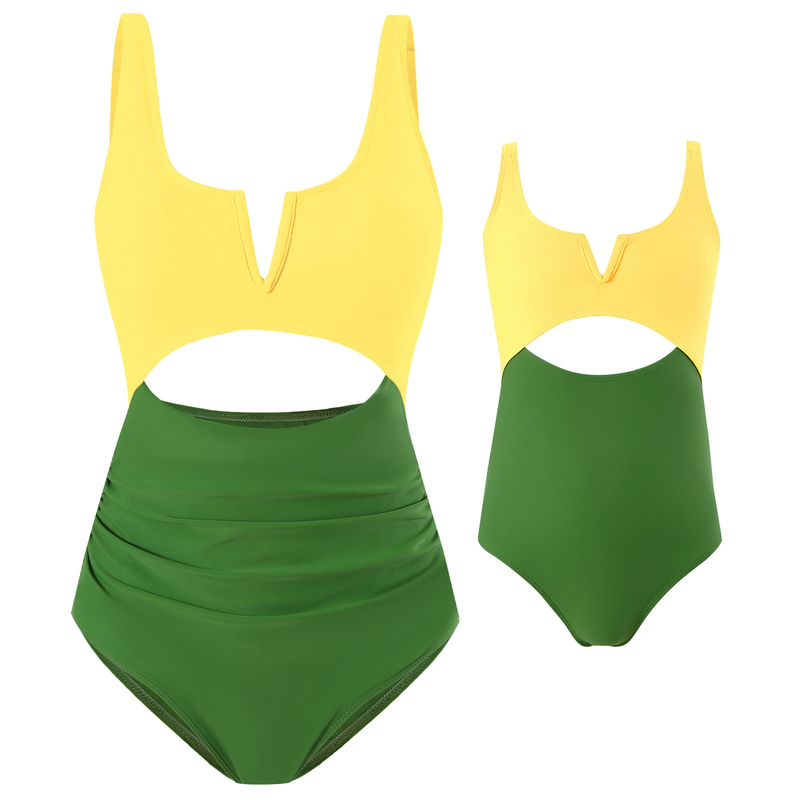 Maillot de bain familial maillot de bain nylon match couleur maillot de bain familial Huludao ins vent maillot de bain une pièce_voghion.com