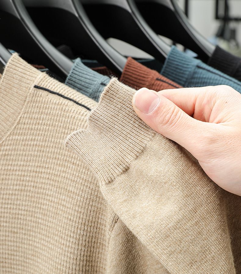 Maglione casual da uomo con scollo rotondo, pullover in maglia traspirante con orlo a coste, disponibile in diversi colori e taglie (blu, verde, nero, kaki)_voghion.com