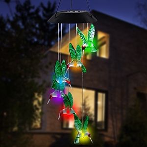 Solar Hummingbird Wind Chime - 25" LED Garden Decor_voghion.com
