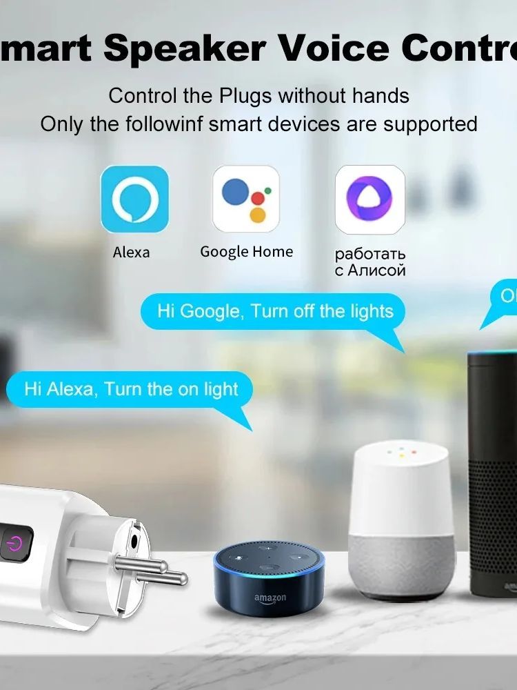 Tuya Smart EU Plug WiFi Bluetooth 20A Socket Power Monitoring Timer Outlet Compatible With Google Home Alexa SmartThings_voghion.com