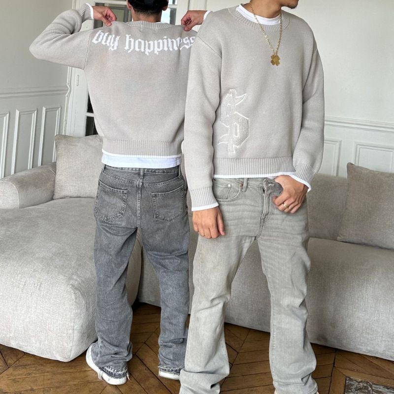 Pull Streetwear brodé pour homme – Pull oversize en tricot à col rond pour une allure décontractée en automne et en hiver_voghion.com