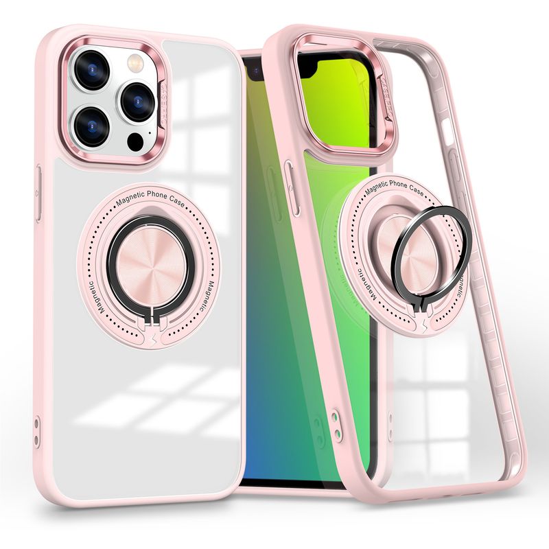 Phone Case & Covers Applicable 15Pro Mobile Phone Case Transparent Ring Car Invisible Bracket Magnetic Suction Protective Cover_voghion.com