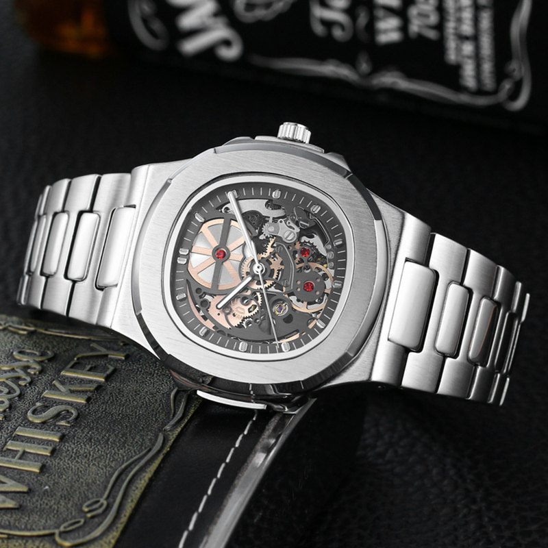 MISFOX Mechanical Nautilus Fully Automatic Hollow Business Steel Strip Waterproof Glow Brand Men's Watch_voghion.com