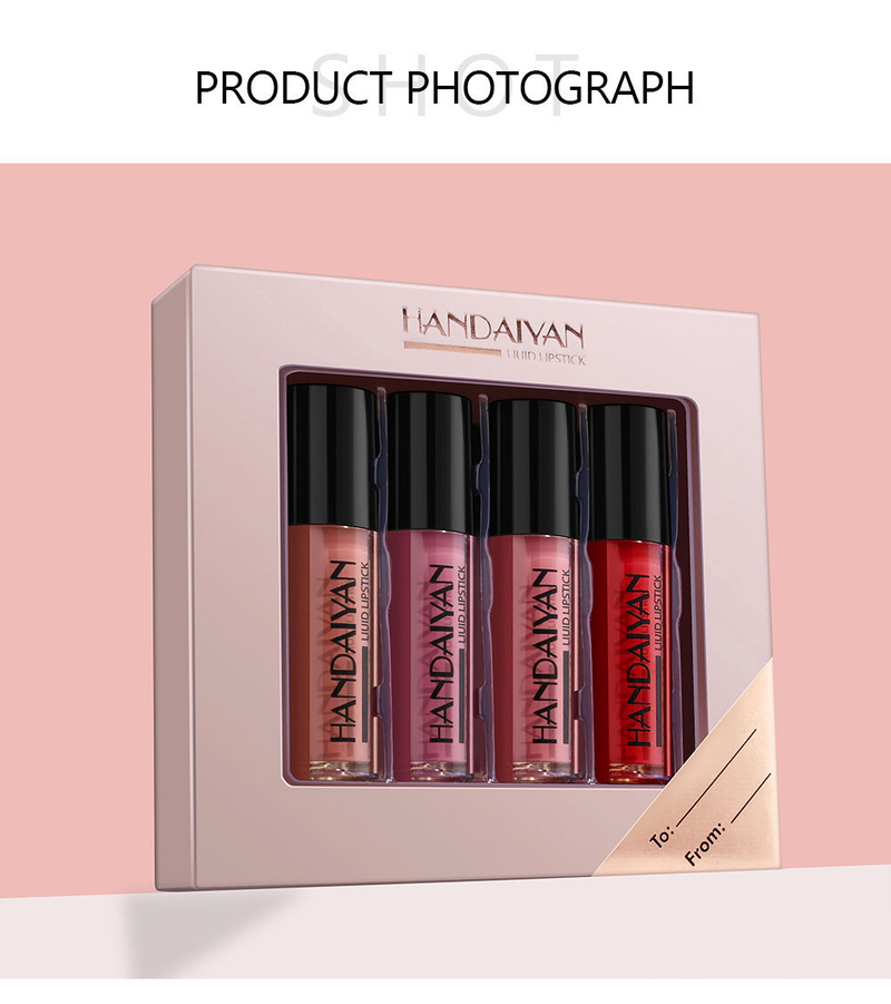 HANDAIYAN 24ss 4er-Pack Geschenkbox Spiegelgesichtsglasur Mattnebel Flüssigkeit Nicht färbende Tasse Lippenfarbe_voghion.com