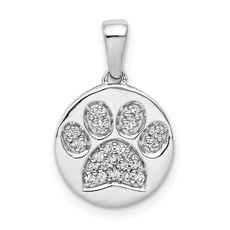 14k White Gold Diamond Paw Print In Circle Pendant_voghion.com