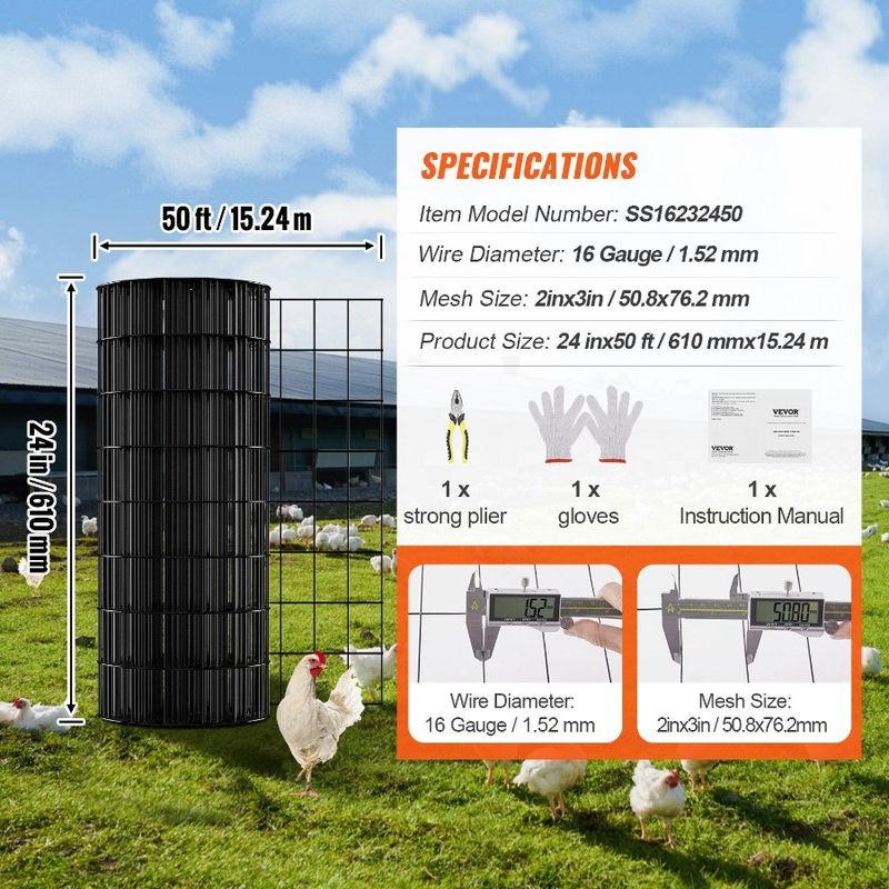 Vinyl Chicken Hardware Fence Roll Wire Roll Mesh Chicken Wire For Gauge Metal Galvanized Mesh Cloth 24'' 16 Wire X Coating 50'_voghion.com