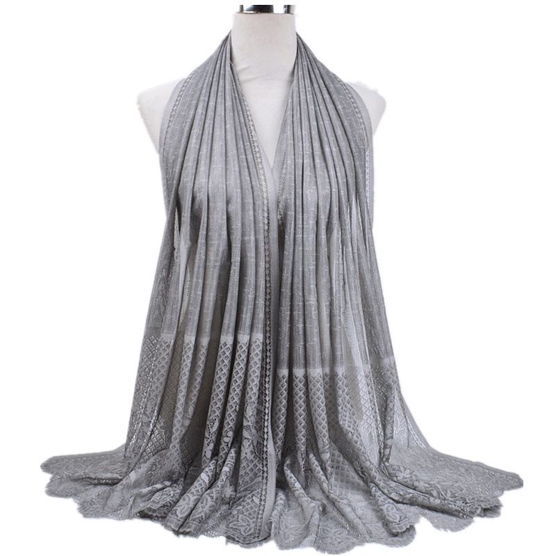 Foulard musulmano Sciarpa con bordo in pizzo cavo e fiori Sciarpa multifunzionale Sciarpa musulmana per le donne_voghion.com
