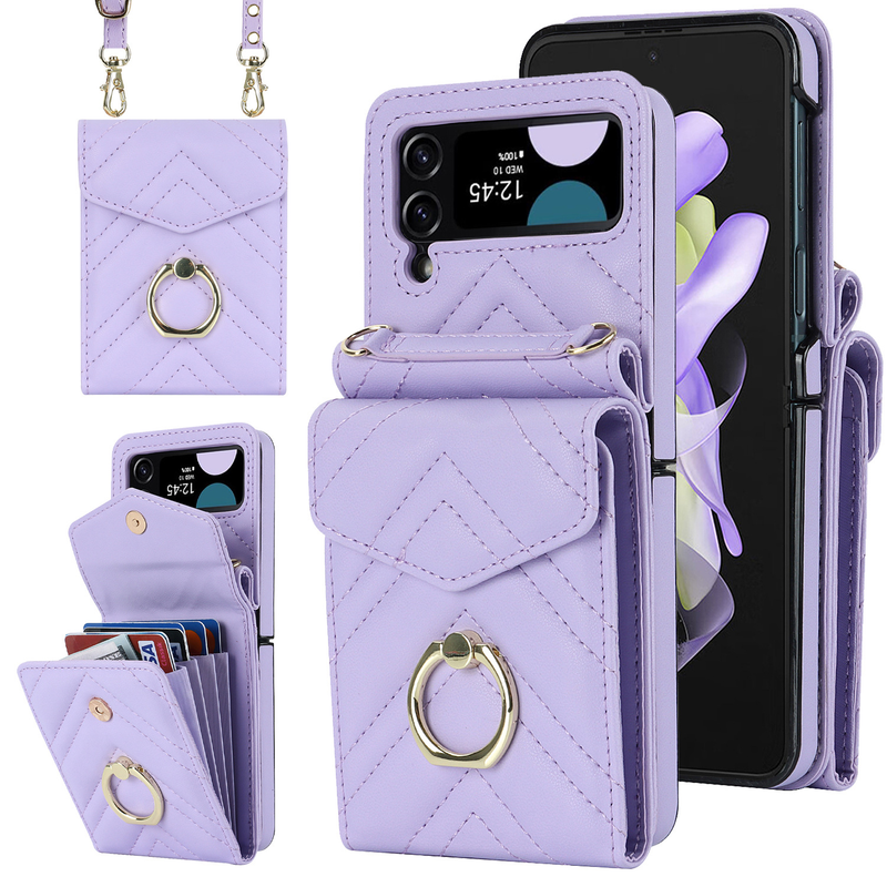 Suitable for the new Samsung ZFlip3 oblique organ mobile phone case folding ZFlip4 small fragrance ring mobile phone leather case_voghion.com