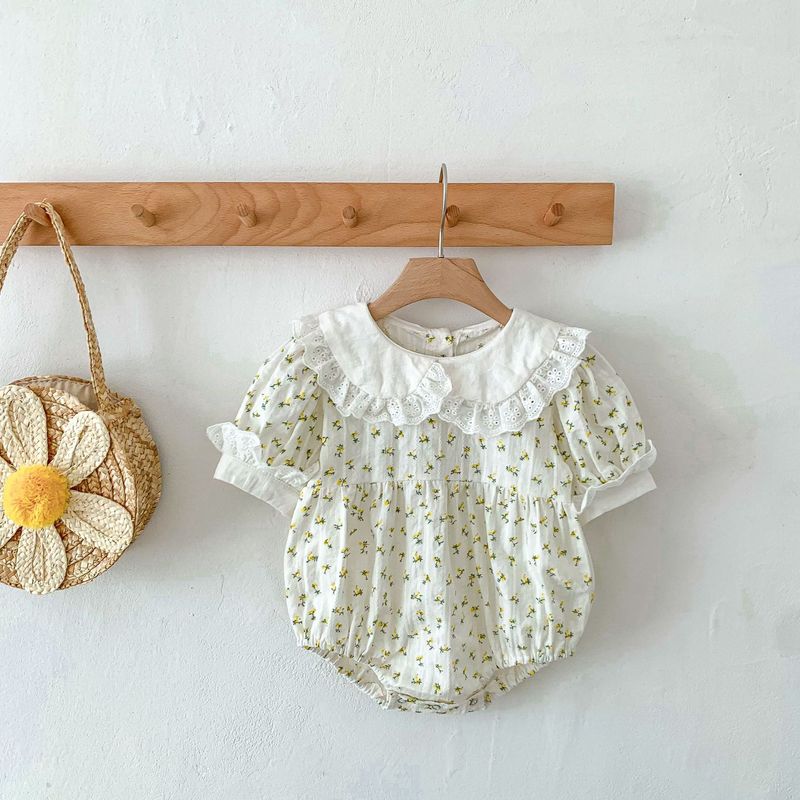 Baby jumpsuit summer, thin short sleeved bag buttocks, Korean version of floral girl baby triangle climbing suit for_voghion.com