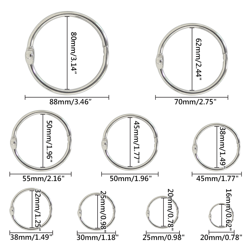15/30pcs 20-88mm Loose Leaf Book Binder Hinge Snap O Ring Locking Keychain Metal Craft Parts 20 25 30 38 45 50 55 70 88mm_voghion.com