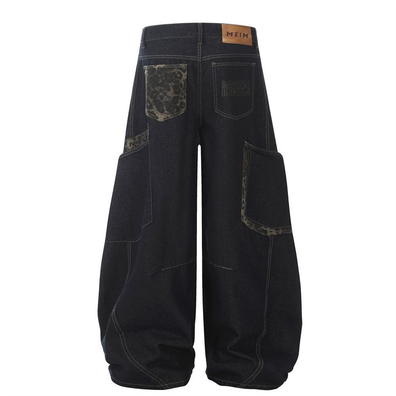 Pantaloni cargo da uomo lunghi e larghi, con tasche irregolari e stampa leopardata, modello Scimitar Jeans Niche_voghion.com