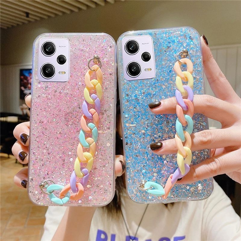 Kolorowa bransoletka z brokatem silikonowa obudowa do Xiaomi Redmi Note 13 12 10 9 8 Pro 13C 10C Mi 11 Lite 5G NE 11T POCO X5 X3_voghion.com