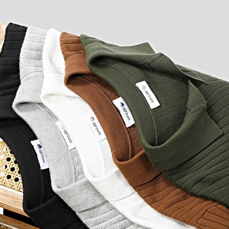 Maglione da uomo lavorato a maglia con scollo a V a righe verticali, casual, semplice, per autunno e inverno, strato di base_voghion.com