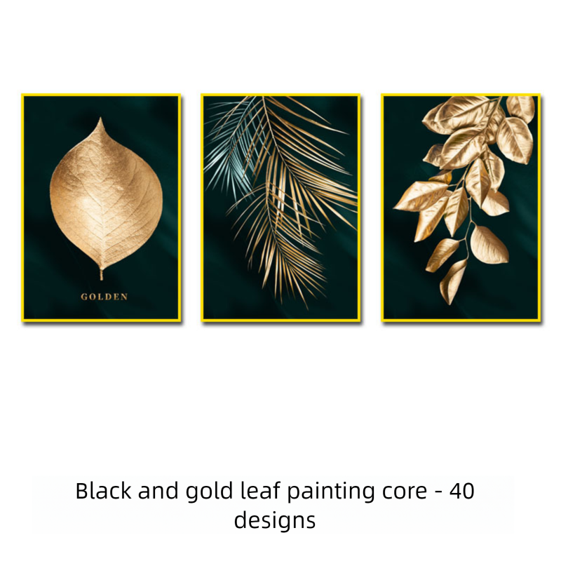 Black Gold Leaf Living Hanging Nordic Landscape Canvas Core Abstract Dining Room Decorative Painting_voghion.com