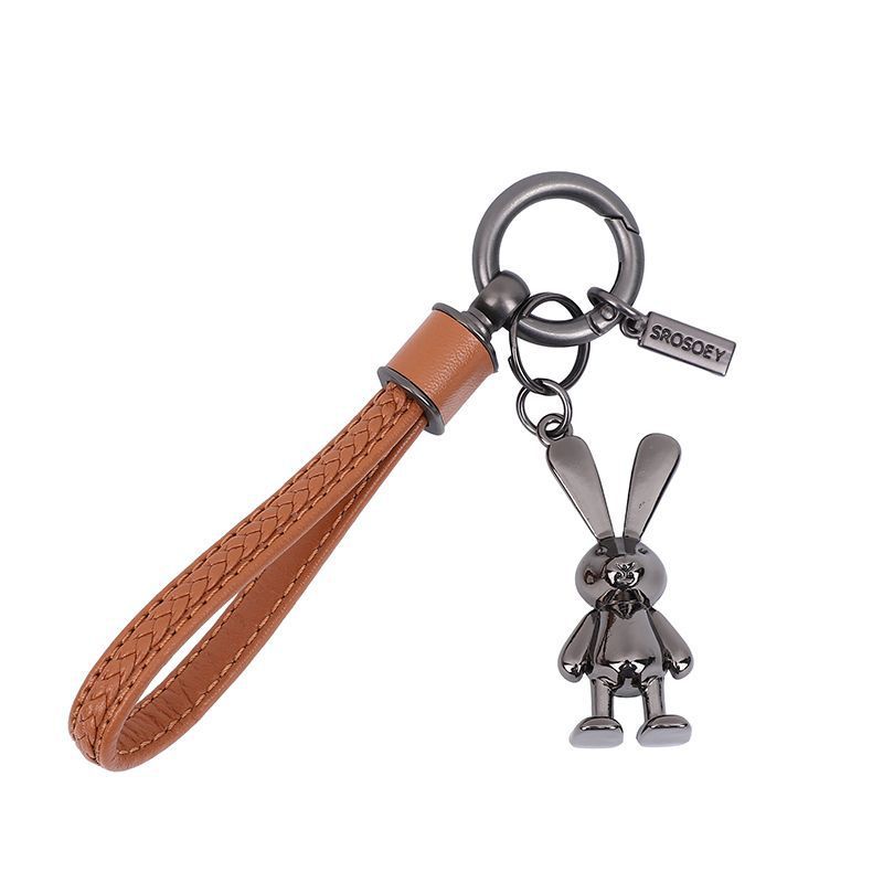 Porte-clés de voiture en cuir de vache, petit lapin, pendentif tridimensionnel, dessin animé, mignon, pour femme, personnalité, couple, sac_voghion.com