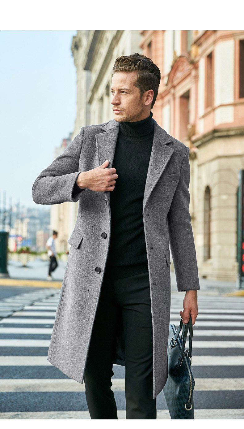 Vêtements pour hommes Manteau en laine à manches longues pour hommes britanniques Tendance manteau en laine automne et hiver_voghion.com