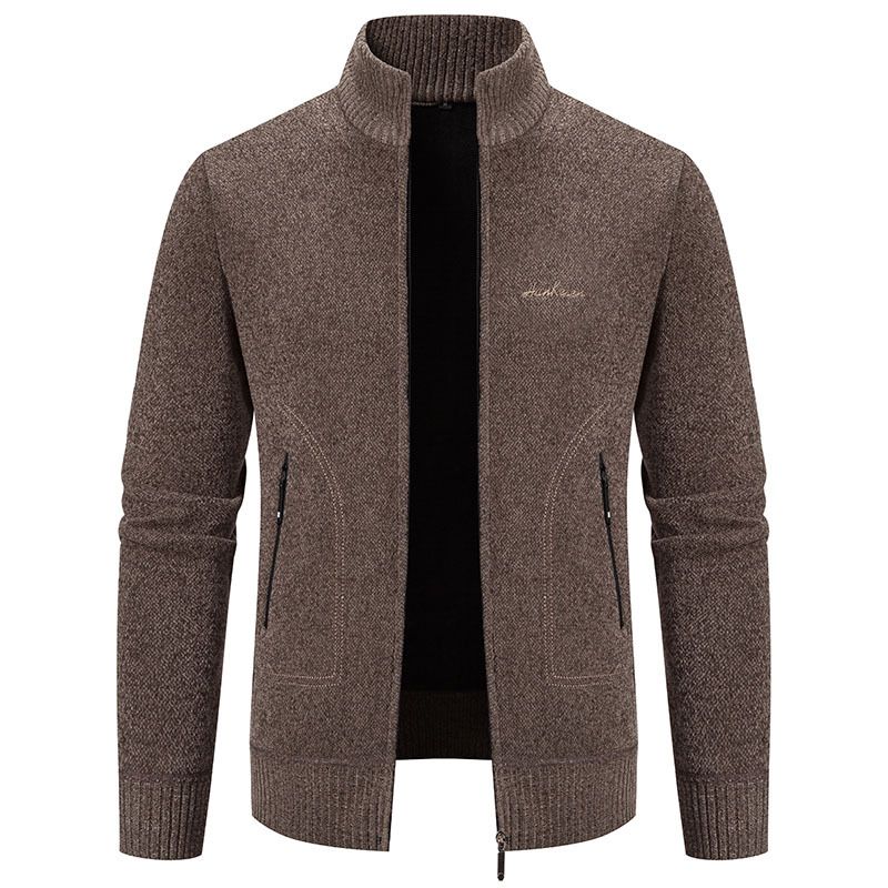 2023 winter men's sweater sweater cardigan high collar slim lapel trend thickened warm jacket_voghion.com