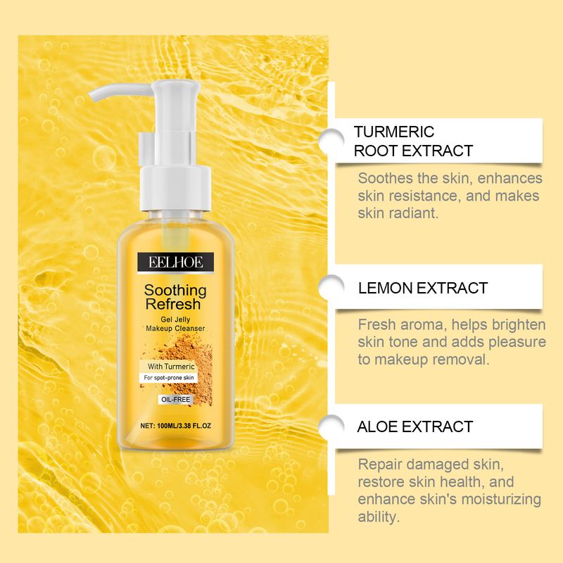 Gel, Facial Gentle Cleansing Moisturizing Turmeric Refreshing Makeup Remover_voghion.com
