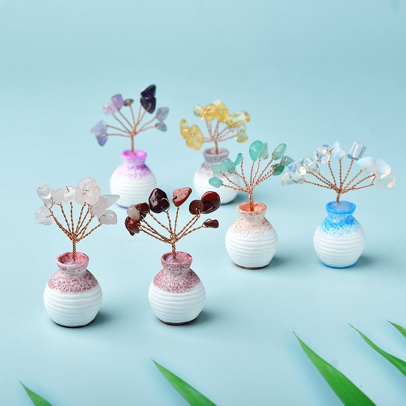 Mini Small Vase Crystal Cross-Border Desktop Ornament Handmade Amethyst Tree_voghion.com