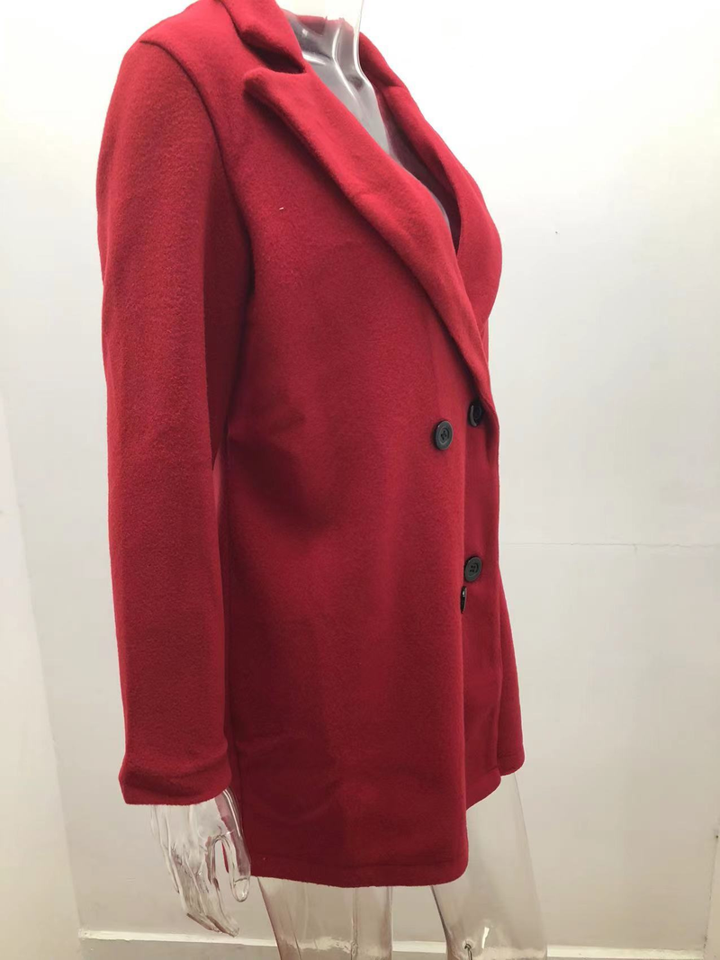 Îmbrăcăminte pentru femei toamna și iarna culoare solidă cu mânecă lungă și nasture la două rânduri costum guler jachetă de lână_voghion.com