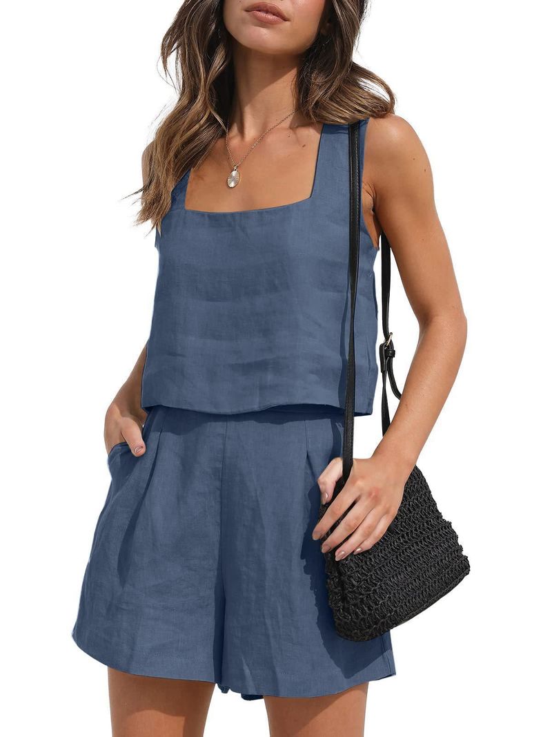 Short Sets Womens 2 Piece Matching Outfits Trendy Sleeveless Loose Comfortable Shirts Elegant Formal Party Business Clothing_voghion.com